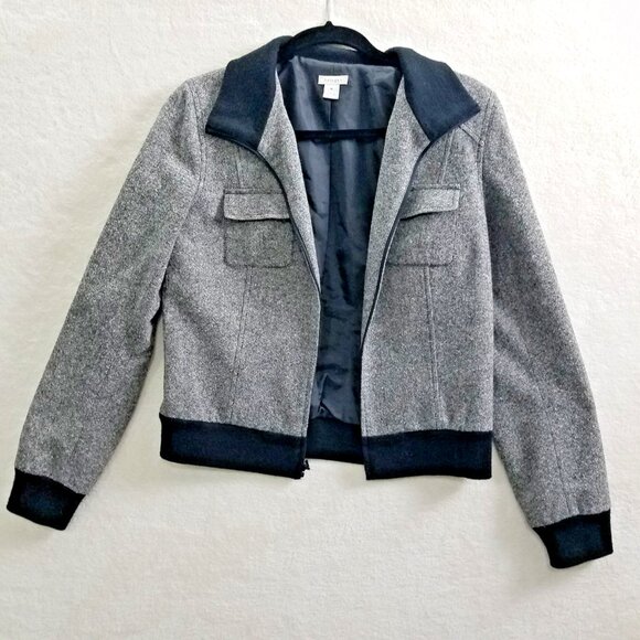 Halogen Jacket Wool/Silk Blend bomber ribbed cuff multipocket womens M - Picture 1 of 12